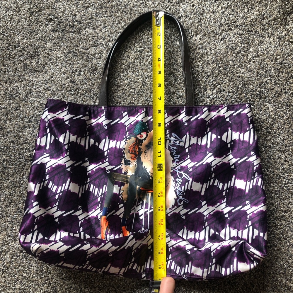 Henri Bendel Rare Izak Nylon Satin Purple Patterned Shopping Tote Disc. - Picture 7 of 10